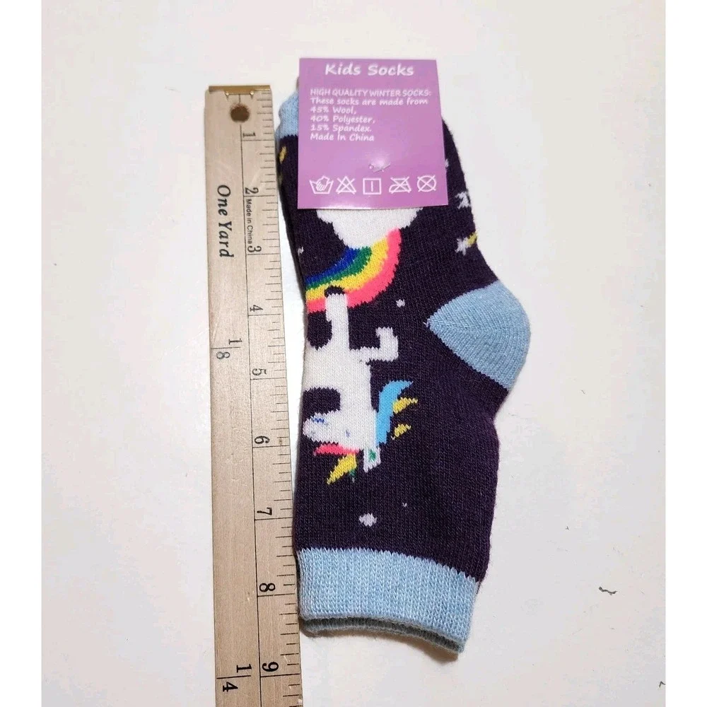 NEW High‎ Quality Thick Wool Blend Unicorn Socks 6 Each Fits Ages 4-7 Multicolor